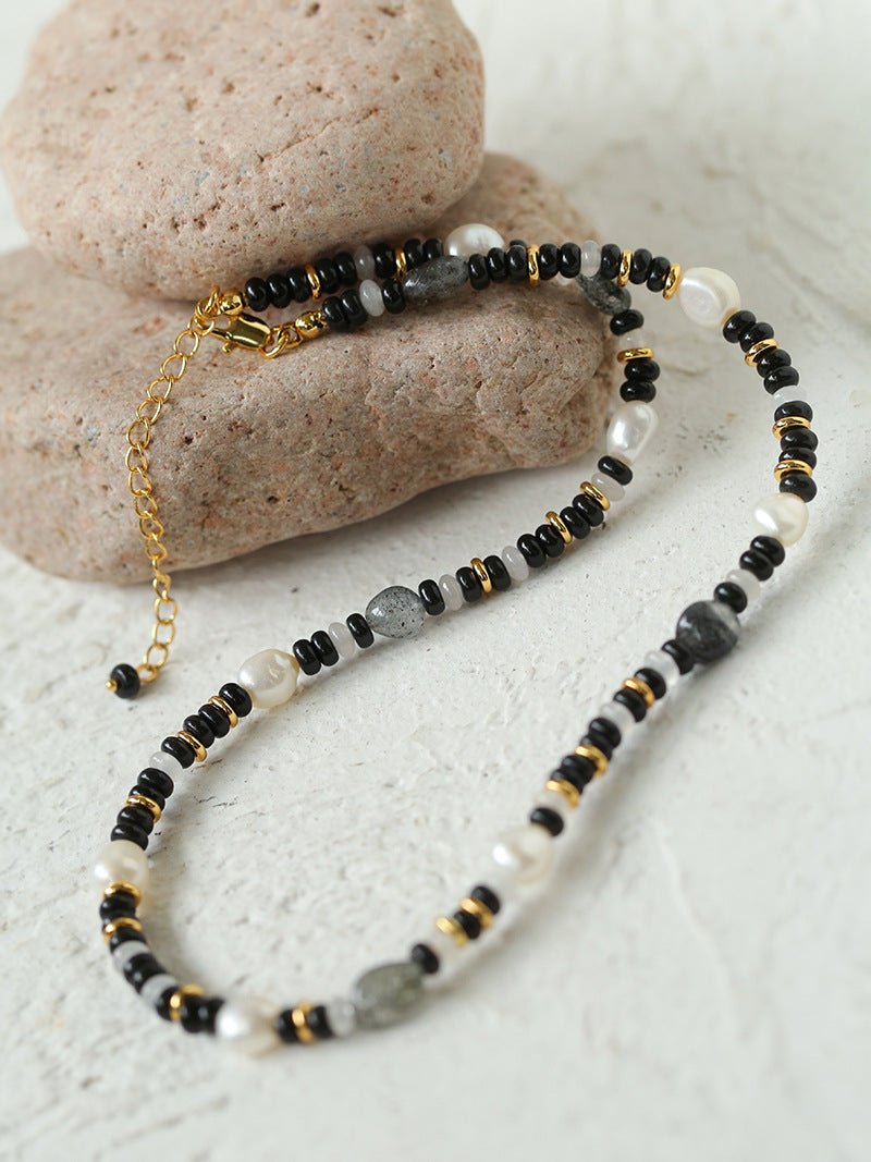 Multiple Irregular Colored Agate Jade Necklace -Black - floysun