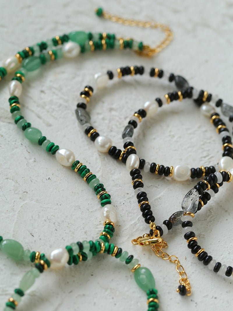Multiple Irregular Colored Agate Jade Necklace -Black - floysun
