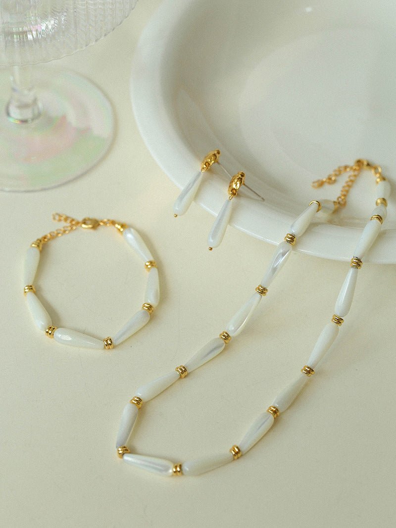Natural Mother of Pearl Elegance – Beaded Patchwork Bracelet - floysun