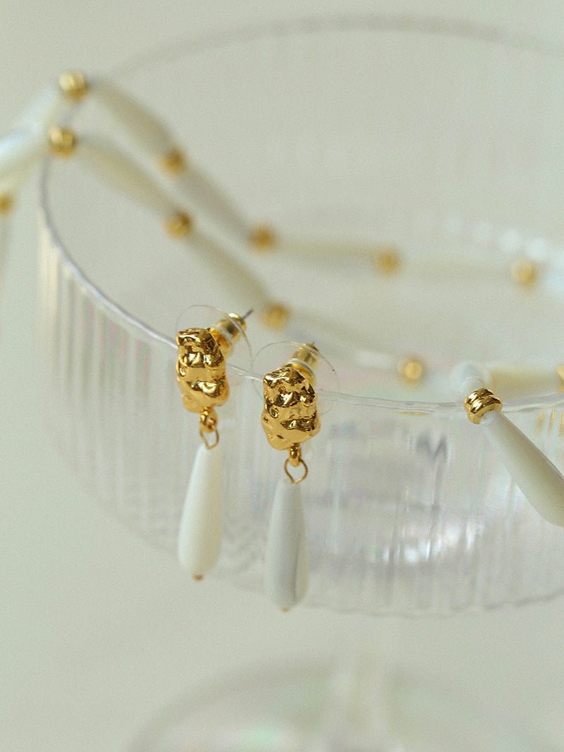 Natural Mother of Pearl Elegance - Handmade Water Drop Earring - floysun