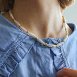 Natural Mother of Pearl Elegance - Long Drop Beaded Necklace - floysun