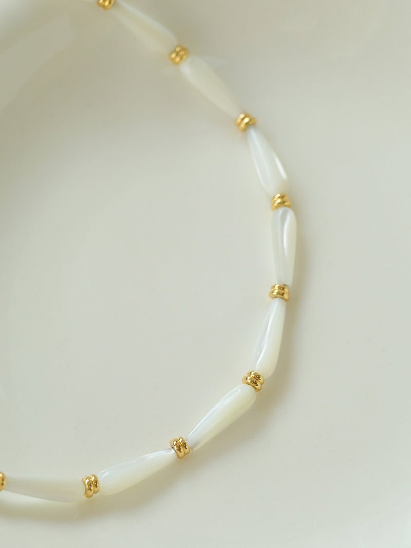 Natural Mother of Pearl Elegance - Long Drop Beaded Necklace - floysun