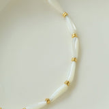 Natural Mother of Pearl Elegance - Long Drop Beaded Necklace - floysun