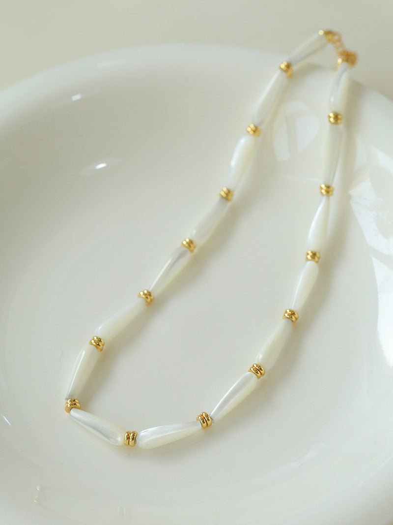 Natural Mother of Pearl Elegance - Long Drop Beaded Necklace - floysun