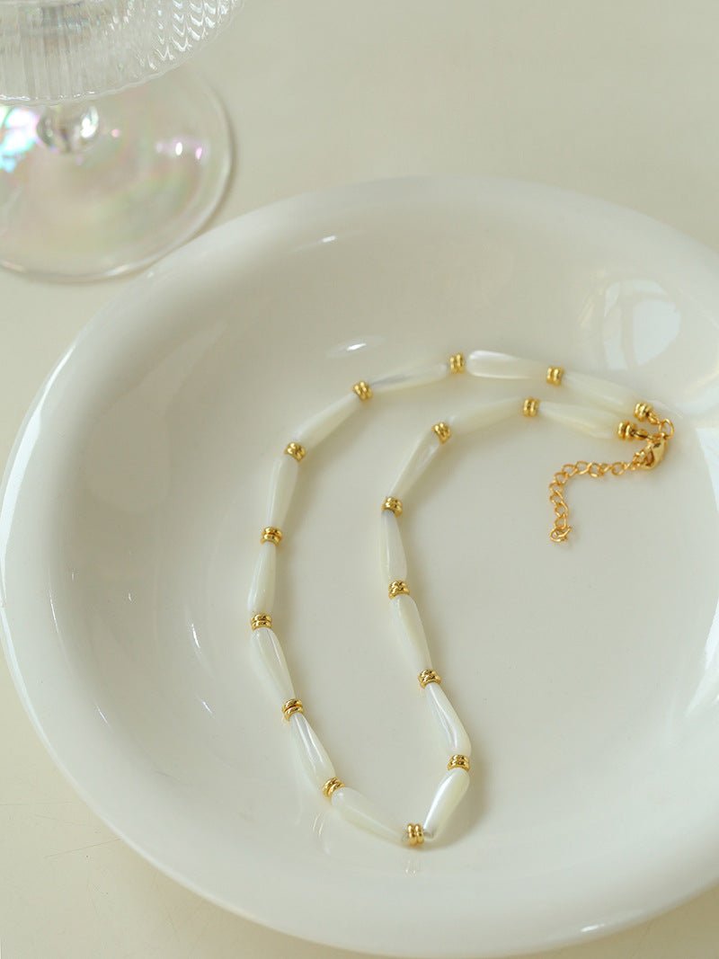 Natural Mother of Pearl Elegance - Long Drop Beaded Necklace - floysun