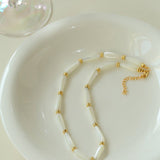 Natural Mother of Pearl Elegance - Long Drop Beaded Necklace - floysun