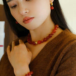 Natural Red Agate Beaded Necklace Bracelet And Earring Sets - floysun
