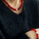 Natural Red Agate Stone Necklace Bracelet Set - floysun