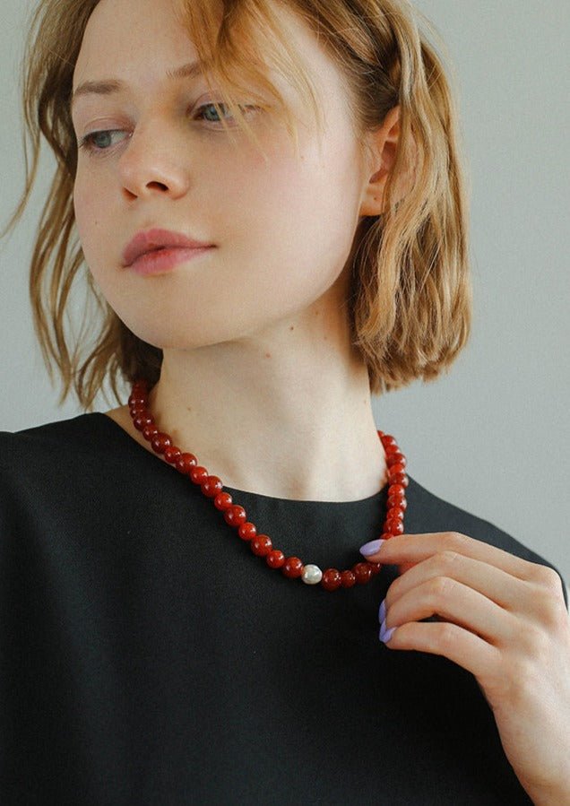 Natural Red Agate Stone Necklace Bracelet Set - floysun