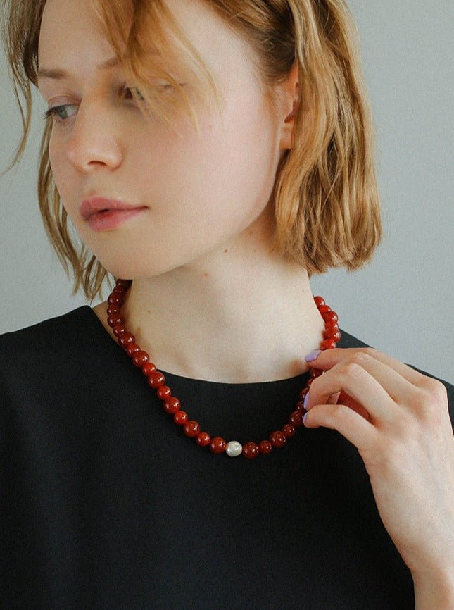 Natural Red Agate Stone Necklace Bracelet Set - floysun