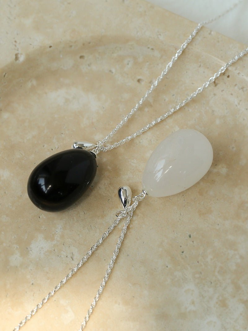 Natural Stone Egg Pendant Necklace - floysun