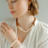 New Chinese Wood Grain Beaded Pearl Drop Earring - floysun