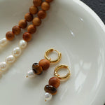 New Chinese Wood Grain Beaded Pearl Drop Earring - floysun