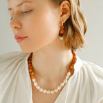 New Chinese Wood Grain Beaded Pearl Drop Earring - floysun