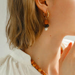 New Chinese Wood Grain Beaded Pearl Drop Earring - floysun