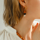 New Chinese Wood Grain Beaded Pearl Drop Earring - floysun