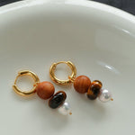 New Chinese Wood Grain Beaded Pearl Drop Earring - floysun
