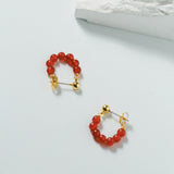 New Year's Red Agate Stone Beaded Earrings - floysun