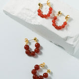 New Year's Red Agate Stone Beaded Earrings - floysun