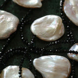 Nine Large Petal Baroque Pearls Black Spinel Necklace - floysun