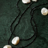 Nine Large Petal Baroque Pearls Black Spinel Necklace - floysun