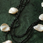 Nine Large Petal Baroque Pearls Black Spinel Necklace - floysun