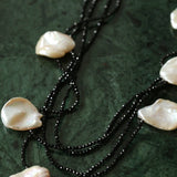 Nine Large Petal Baroque Pearls Black Spinel Necklace - floysun