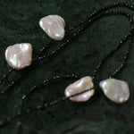 Nine Large Petal Baroque Pearls Black Spinel Necklace - floysun