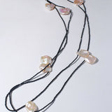 Nine Large Petal Baroque Pearls Black Spinel Necklace - floysun