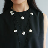 Nine Large Petal Baroque Pearls Black Spinel Necklace - floysun