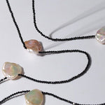 Nine Large Petal Baroque Pearls Black Spinel Necklace - floysun