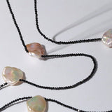 Nine Large Petal Baroque Pearls Black Spinel Necklace - floysun