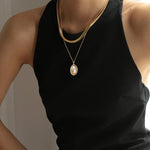 Oval Drop Baroque Shaped Pearl Necklace - floysun
