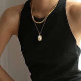 Oval Drop Baroque Shaped Pearl Necklace - floysun