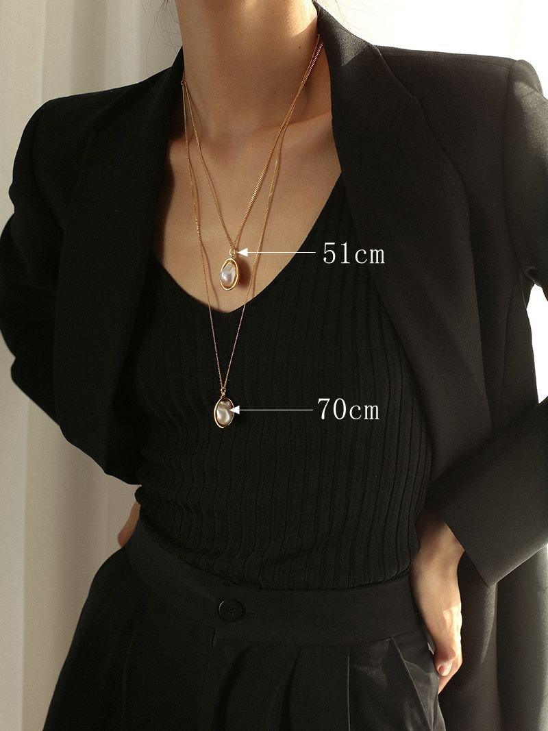 Oval Drop Baroque Shaped Pearl Necklace - floysun