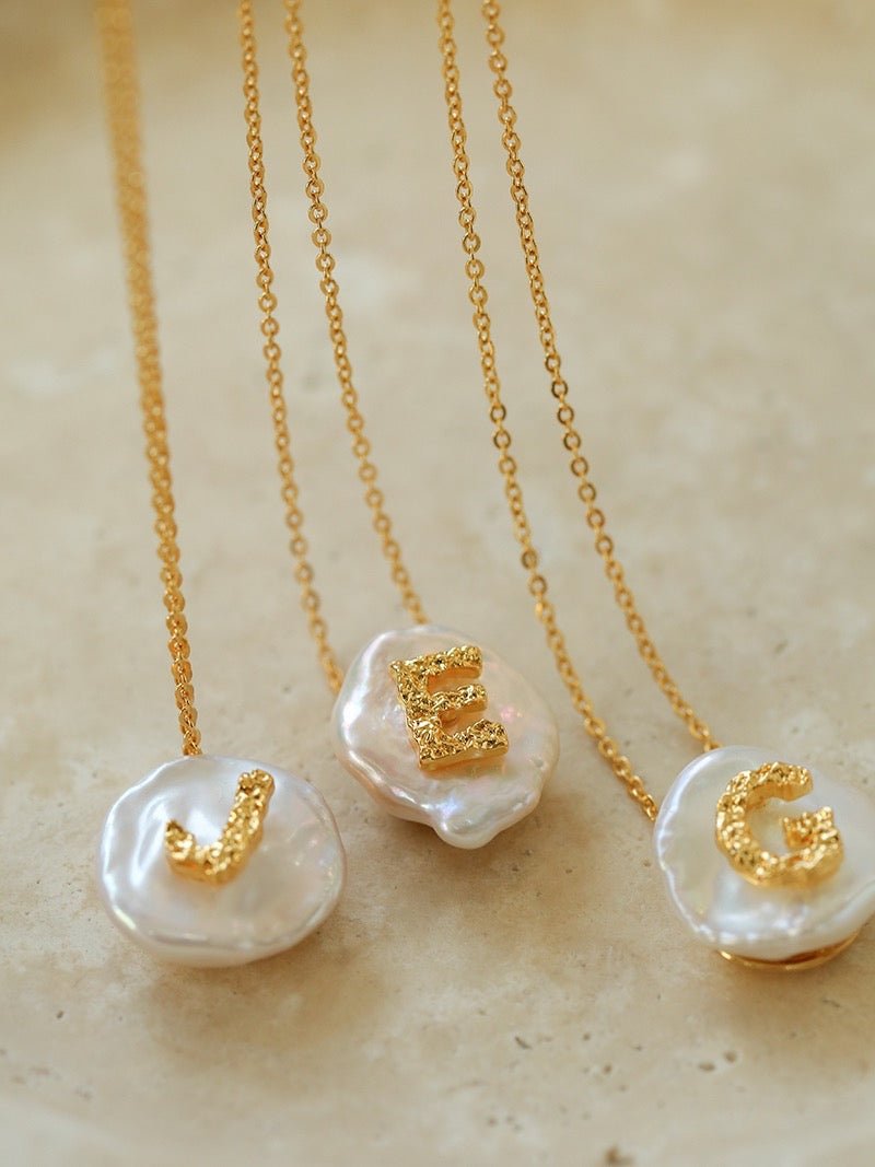 Petal Baroque Pearl Letter Pendants Necklaces - floysun