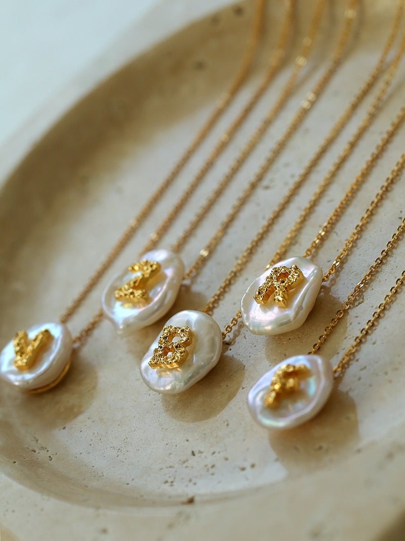 Petal Baroque Pearl Letter Pendants Necklaces - floysun