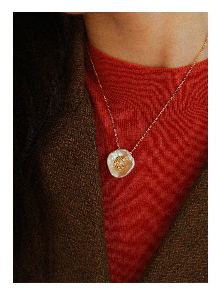 Petal Baroque Pearl Letter Pendants Necklaces - floysun