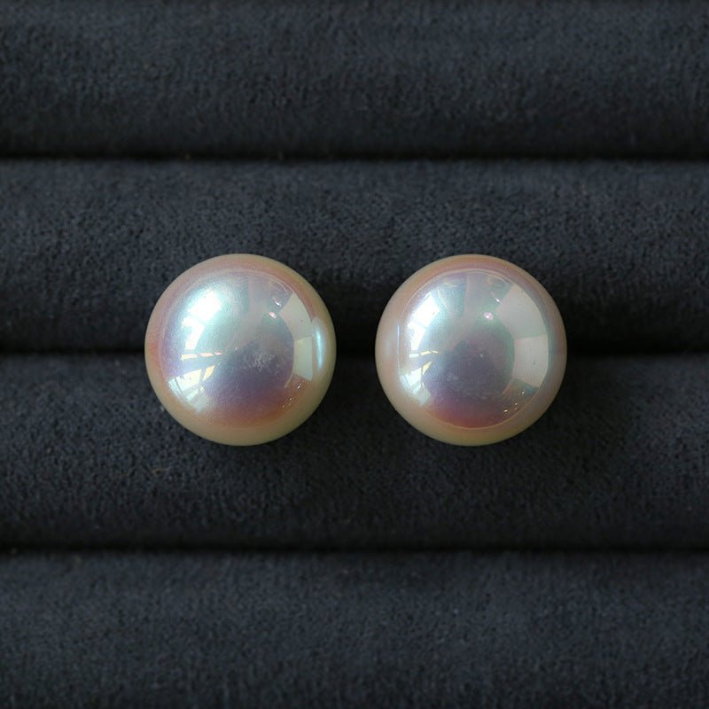 Pink Flat Round Steamed Bun Pearl Earrings (Buy one get one) - floysun