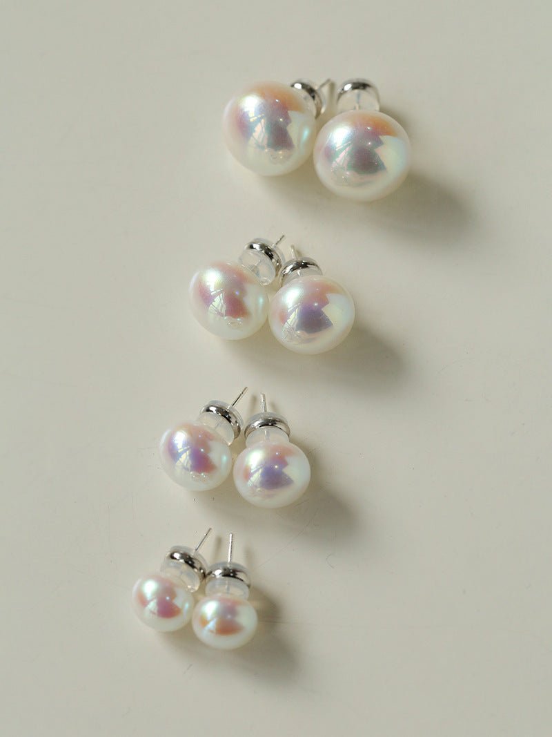 Pink Flat Round Steamed Bun Pearl Earrings (Buy one get one) - floysun