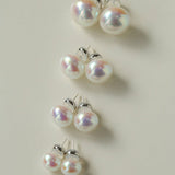 Pink Flat Round Steamed Bun Pearl Earrings (Buy one get one) - floysun