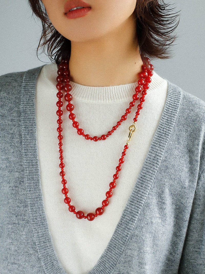 Red Agate Crystal Long Necklaces - floysun