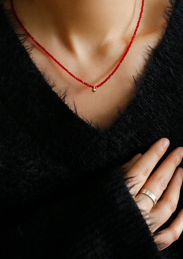 Red Spinels Small Gold Bean Necklaces - floysun