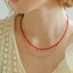 Red Spinels Small Gold Bean Necklaces - floysun