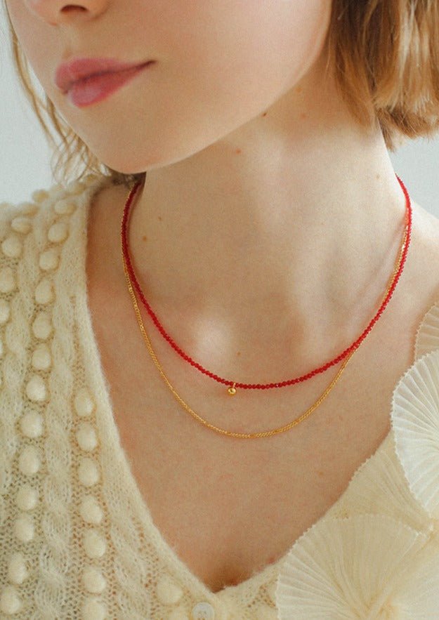Red Spinels Small Gold Bean Necklaces - floysun