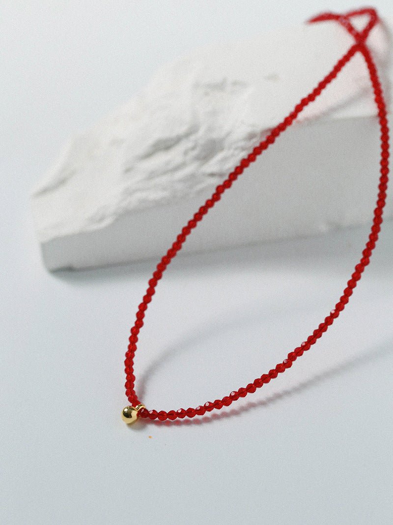 Red Spinels Small Gold Bean Necklaces - floysun