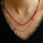 Red Spinels Small Gold Bean Necklaces - floysun