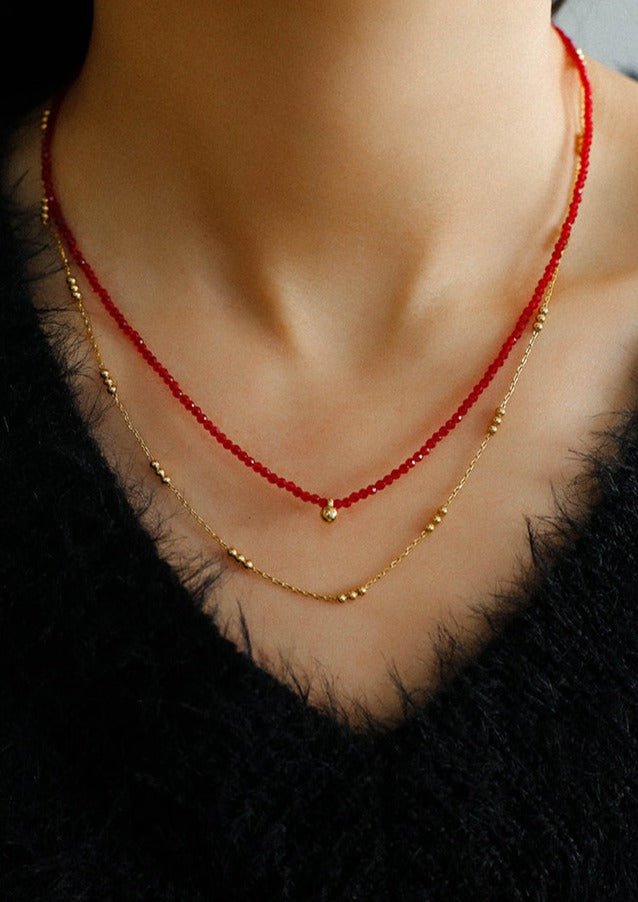 Red Spinels Small Gold Bean Necklaces - floysun