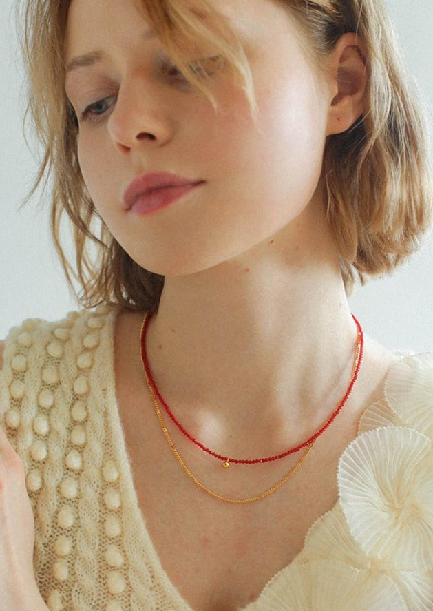 Red Spinels Small Gold Bean Necklaces - floysun