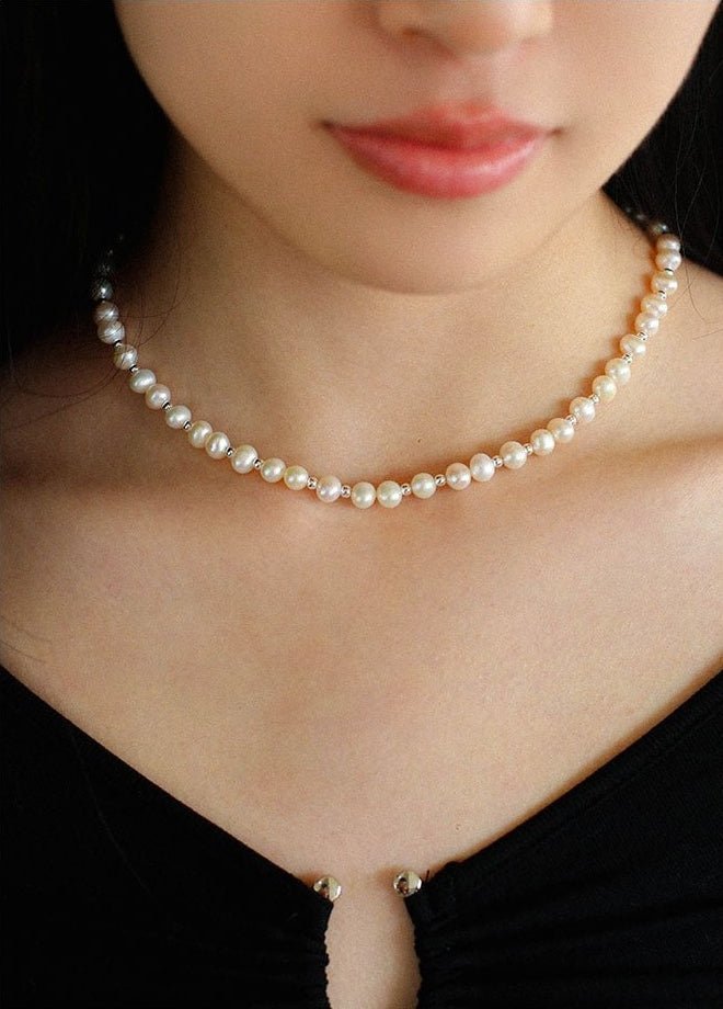 Simple Mini Pearl Silver Necklace B Style - floysun